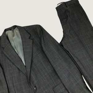 Botany 500 Suit Men's 40R Grey Plaid 2 Button Blazer Trousers 36x32 USA Vintage